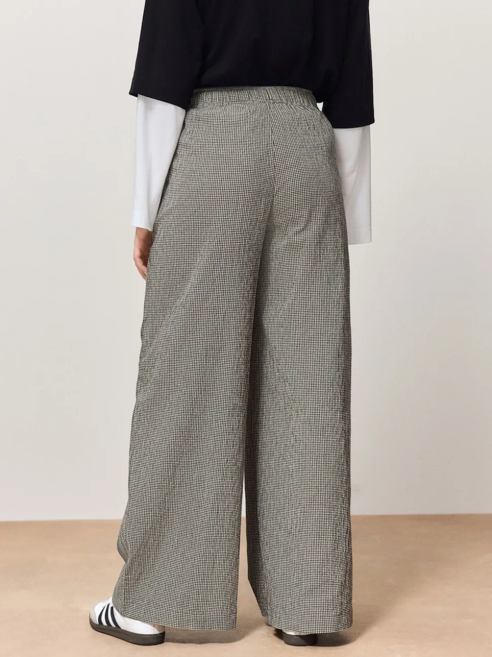 Black Gingham Wide Leg Trousers