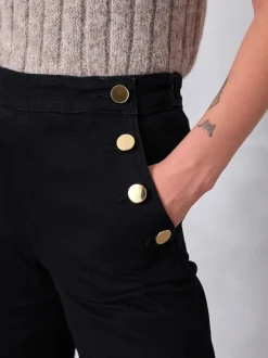 Black Gold Button Front Wide Leg Jeans