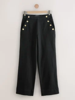 Black Gold Button Front Wide Leg Jeans