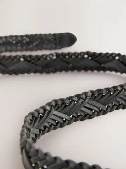 Black Hand Plaited Leather Belt