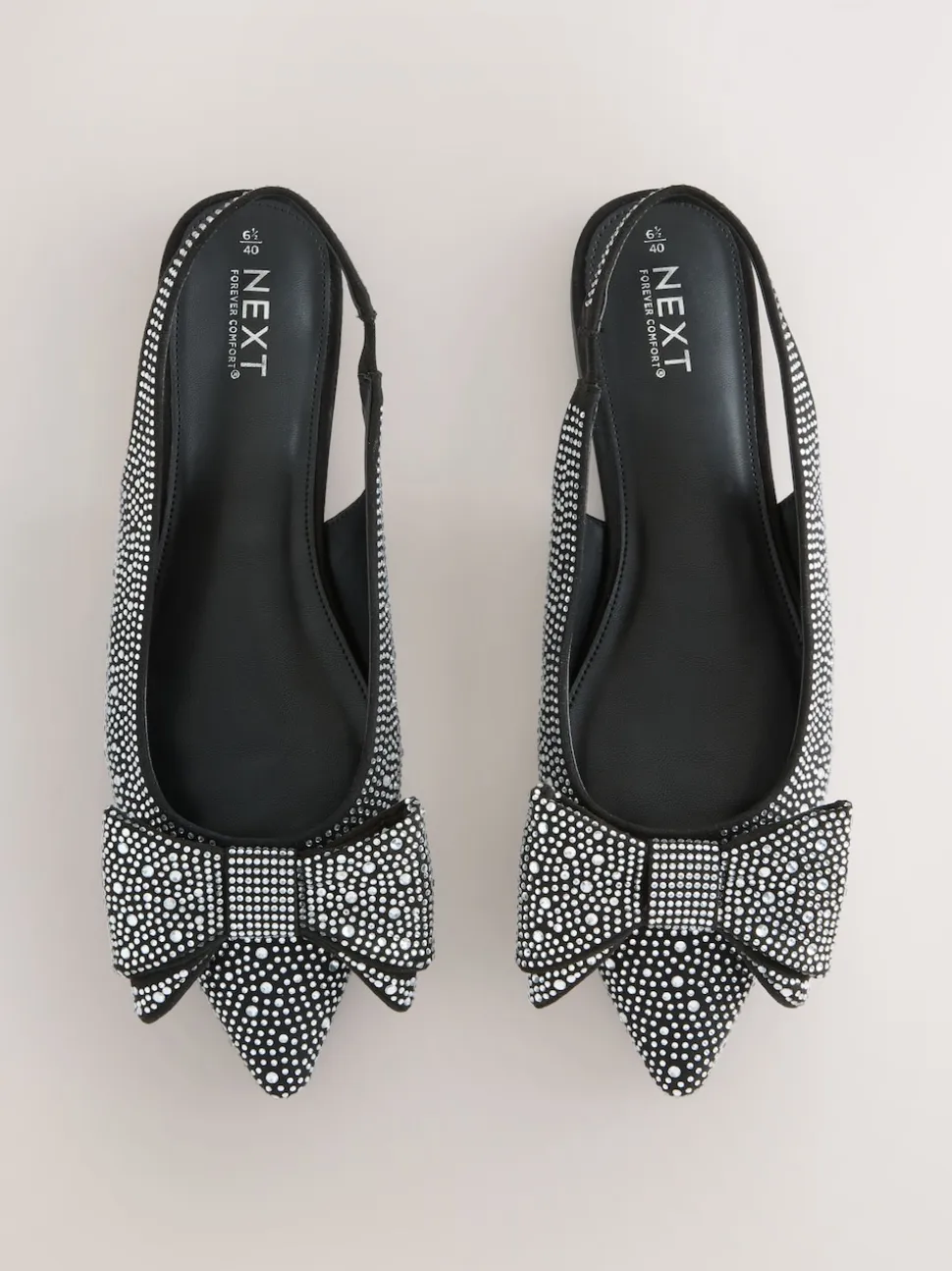 Black Heatseal Forever Comfort® Point Toe Bow Slingback Flat Shoes