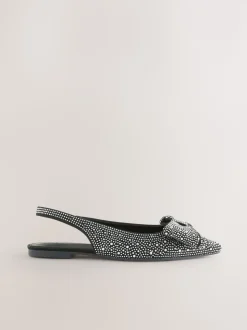 Black Heatseal Forever Comfort® Point Toe Bow Slingback Flat Shoes