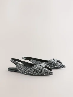 Black Heatseal Forever Comfort® Point Toe Bow Slingback Flat Shoes