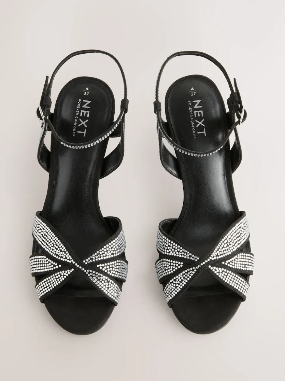 Black Heatseal Forever Comfort® Leather Lattice Front Heeled Sandals