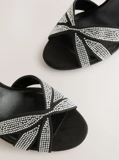 Black Heatseal Forever Comfort® Leather Lattice Front Heeled Sandals