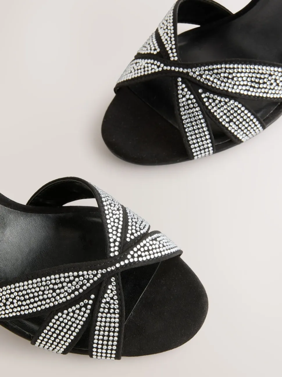Black Heatseal Forever Comfort® Leather Lattice Front Heeled Sandals