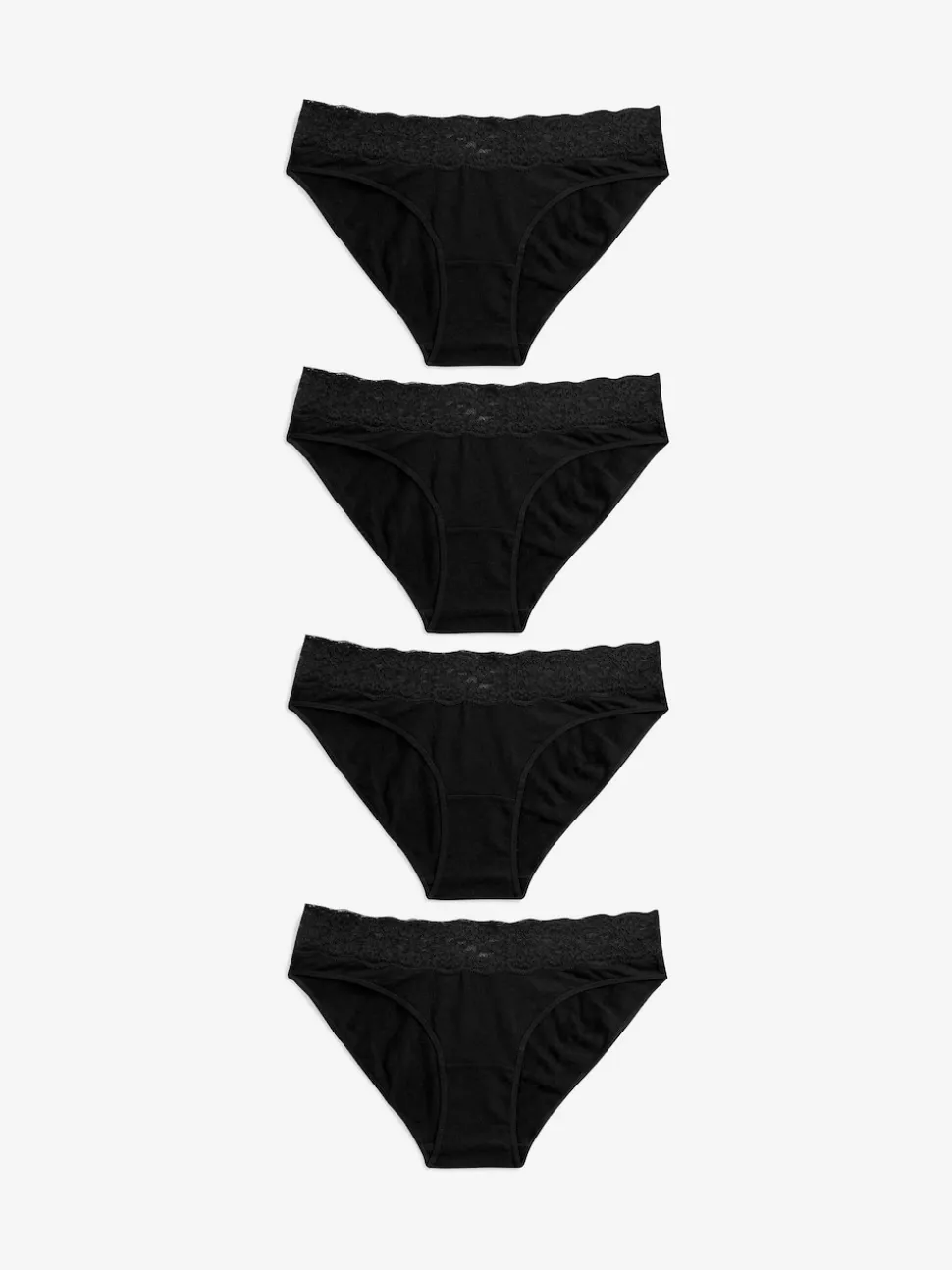 Black High Leg Cotton Lace Knickers 4 Pack