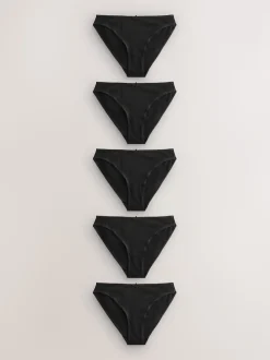 Black High Leg Cotton Rich Knickers 5 Pack