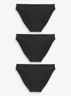 Black High Leg Full Brief Medium Flow Cotton Period Knickers 3 Pack