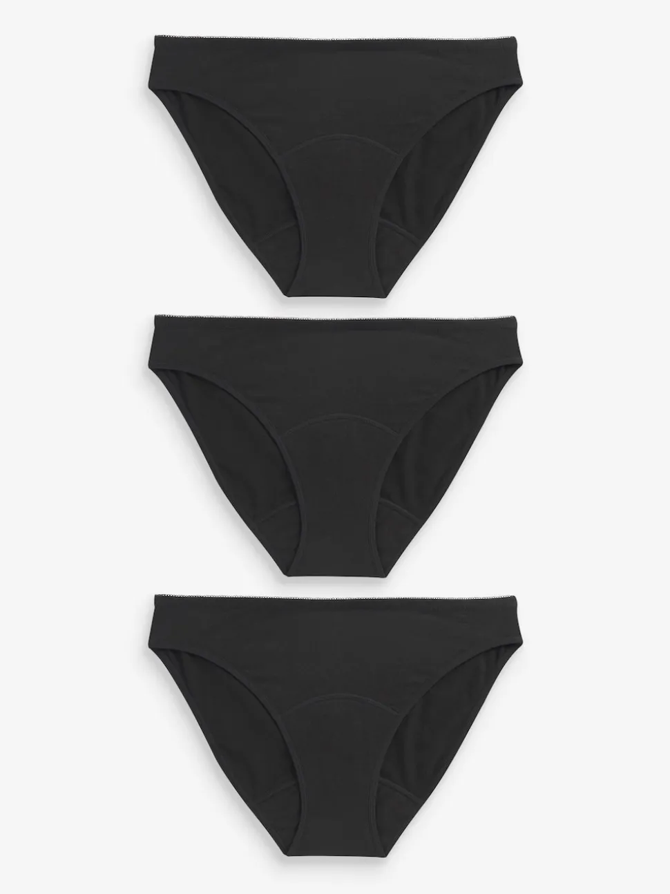 Black High Leg Full Brief Medium Flow Cotton Period Knickers 3 Pack