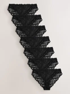 Black High Leg Ultimate Comfort Lace Knickers 7 Pack