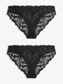 Black High Leg Ultimate Comfort Lace Knickers 2 Pack