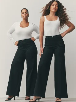 Black High Rise FlexiFit Stretch Pull On Wide Leg Jeans
