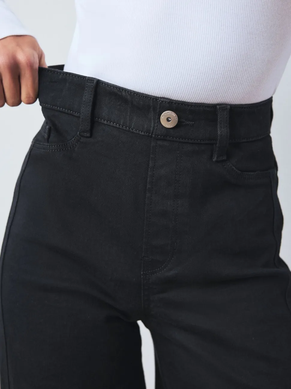 Black High Rise FlexiFit Stretch Pull On Wide Leg Jeans