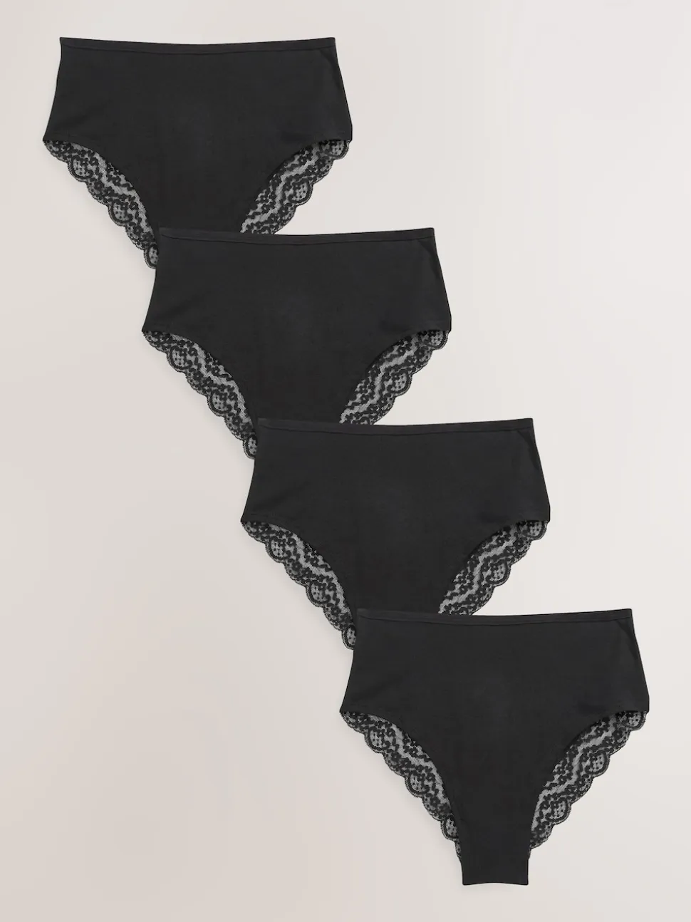 Black High Rise High Leg Cotton Lace Knickers 4 Pack