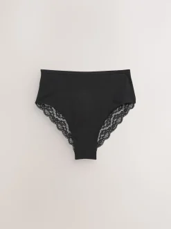 Black High Rise High Leg Cotton Lace Knickers 4 Pack