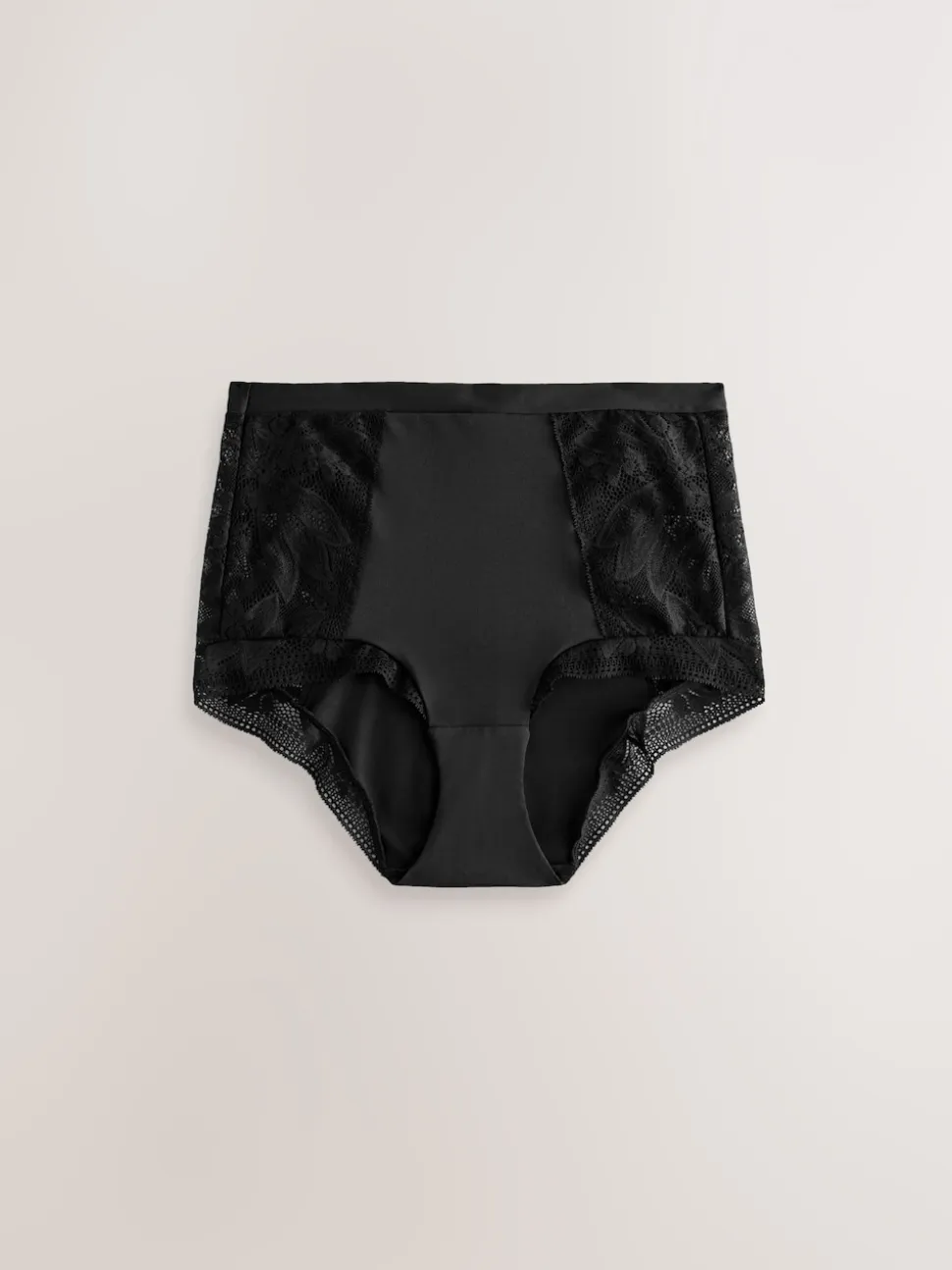 Black High Rise Lace And Microfibre Knickers