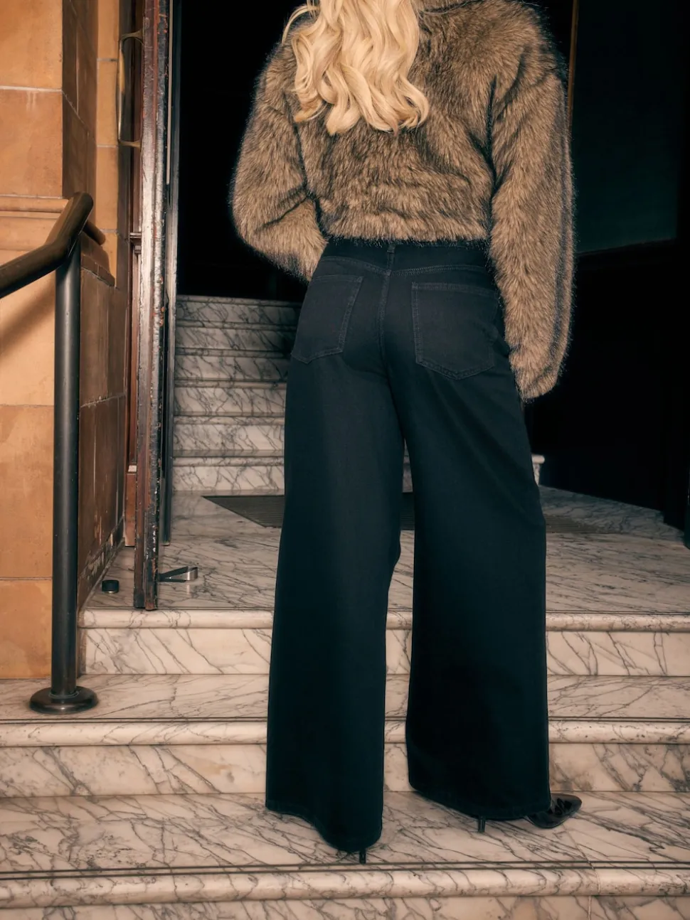 Black High Rise Palazzo Wide Leg Jeans
