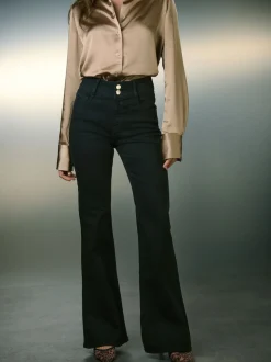 Black High Rise Stretch Flare Jeans