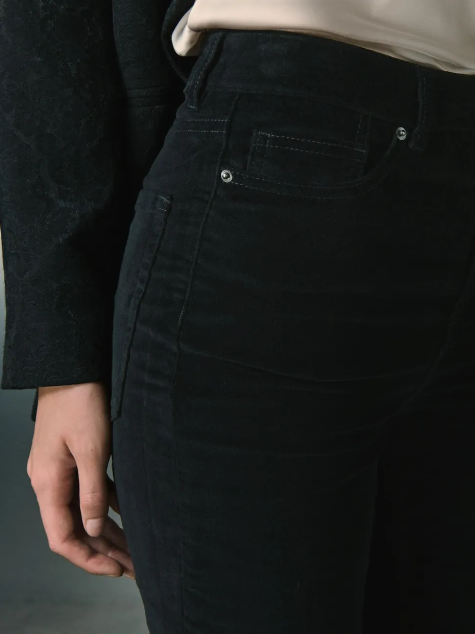 Black High Rise Velvet Cord Flare Jeans