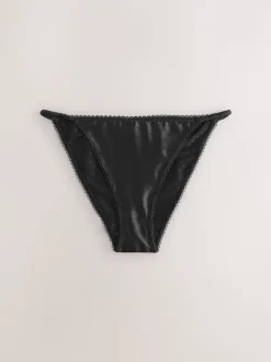 Black High Shine Spot Tanga Knickers