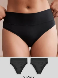 Black High Waist High Leg Ultimate Comfort Knickers 2 Pack