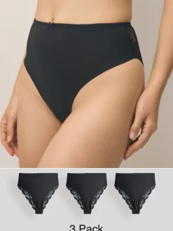 Black High Waist High Leg No VPL Lace Back Briefs 3 Pack