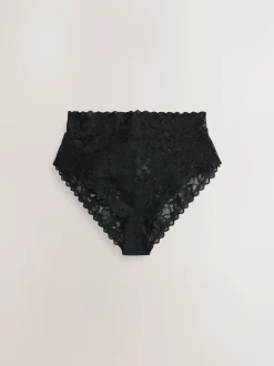 Black High Waist High Leg All Over Lace Knickers 3 Pack