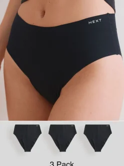 Black High Waist High Leg Cotton Rich No VPL Knickers 3 Pack