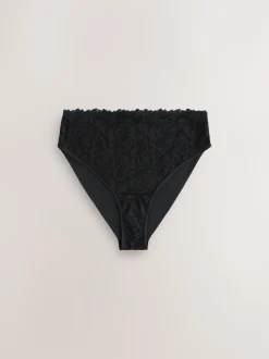Black High Waist High Leg Lace Front NVPL Knickers 3 Pack