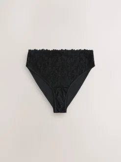 Black High Waist High Leg Lace Front NVPL Knickers 3 Pack