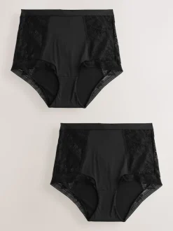 Black High Waist Lace & Microfibre Knickers 2 Pack