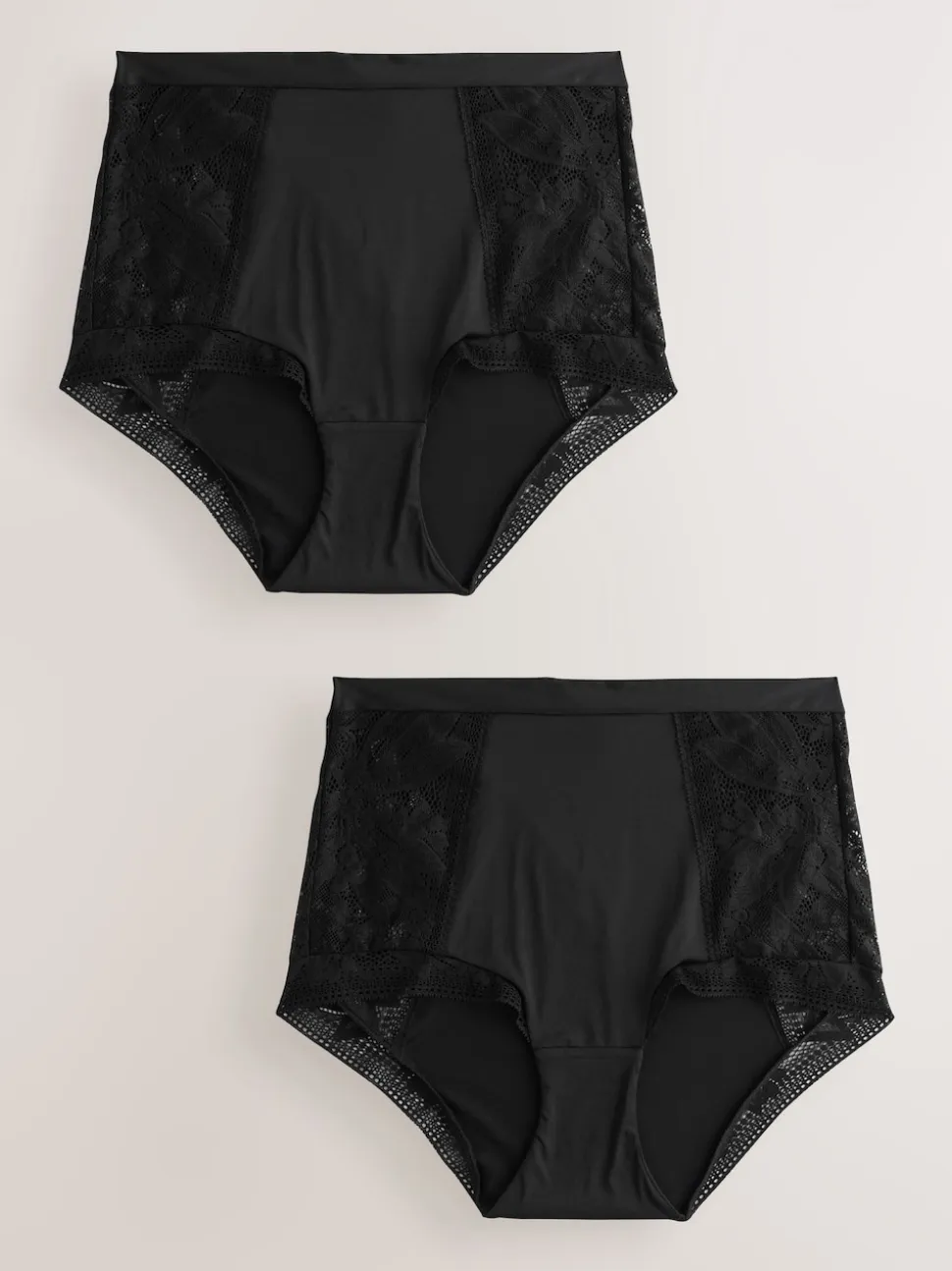 Black High Waist Lace & Microfibre Knickers 2 Pack