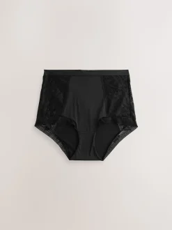 Black High Waist Lace & Microfibre Knickers 2 Pack