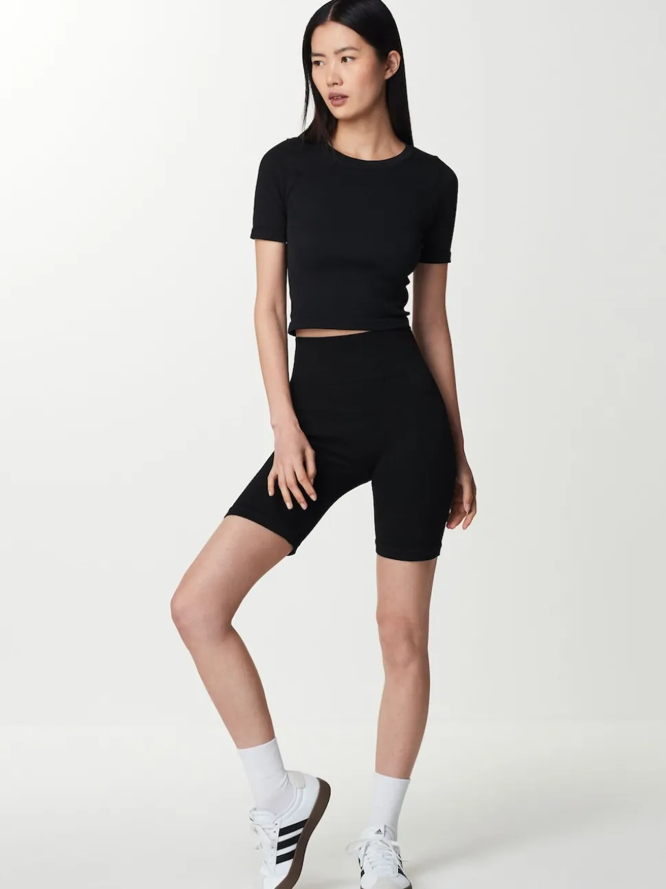 Black High Waist Ribbed Cycling Shorts