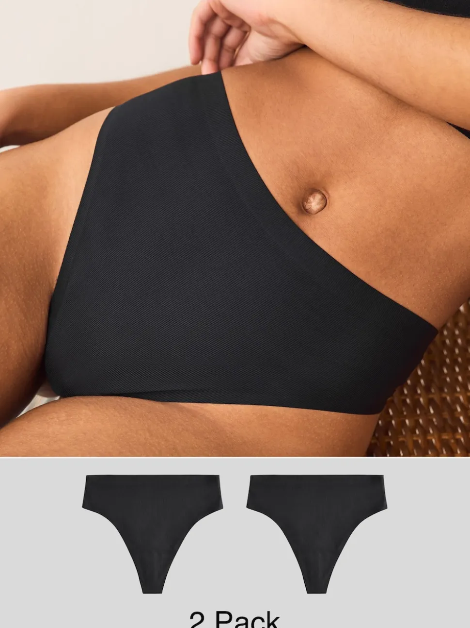 Black High Waisted Thong No VPL Period Knickers 2 Pack