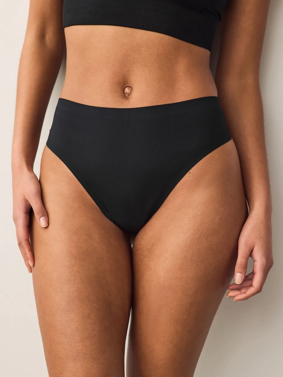 Black High Waisted Thong No VPL Period Knickers 2 Pack