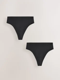 Black High Waisted Thong No VPL Period Knickers 2 Pack