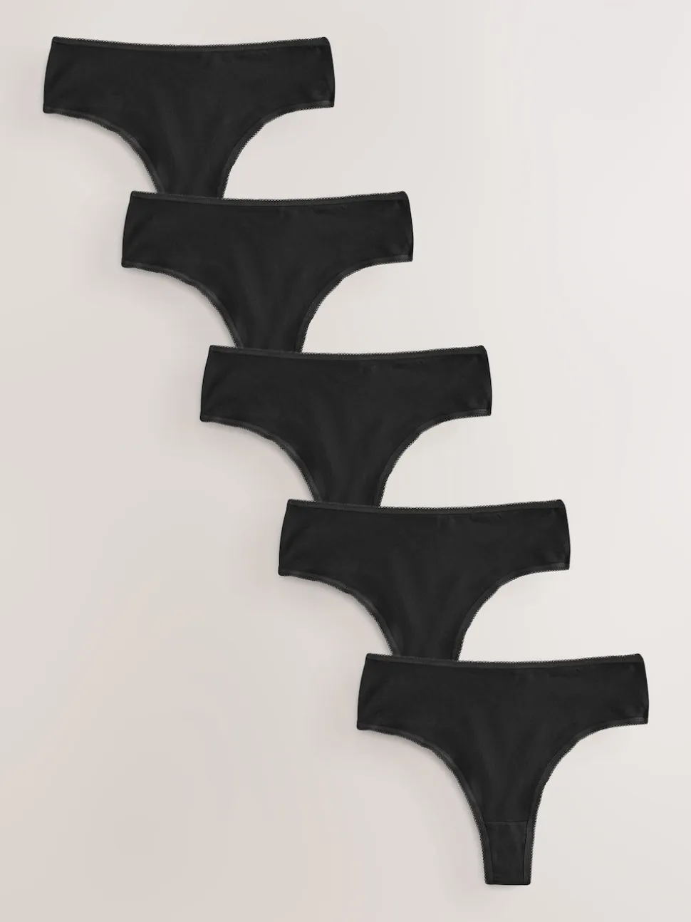 Black High Waisted Thong Cotton Rich Knickers 5 Pack