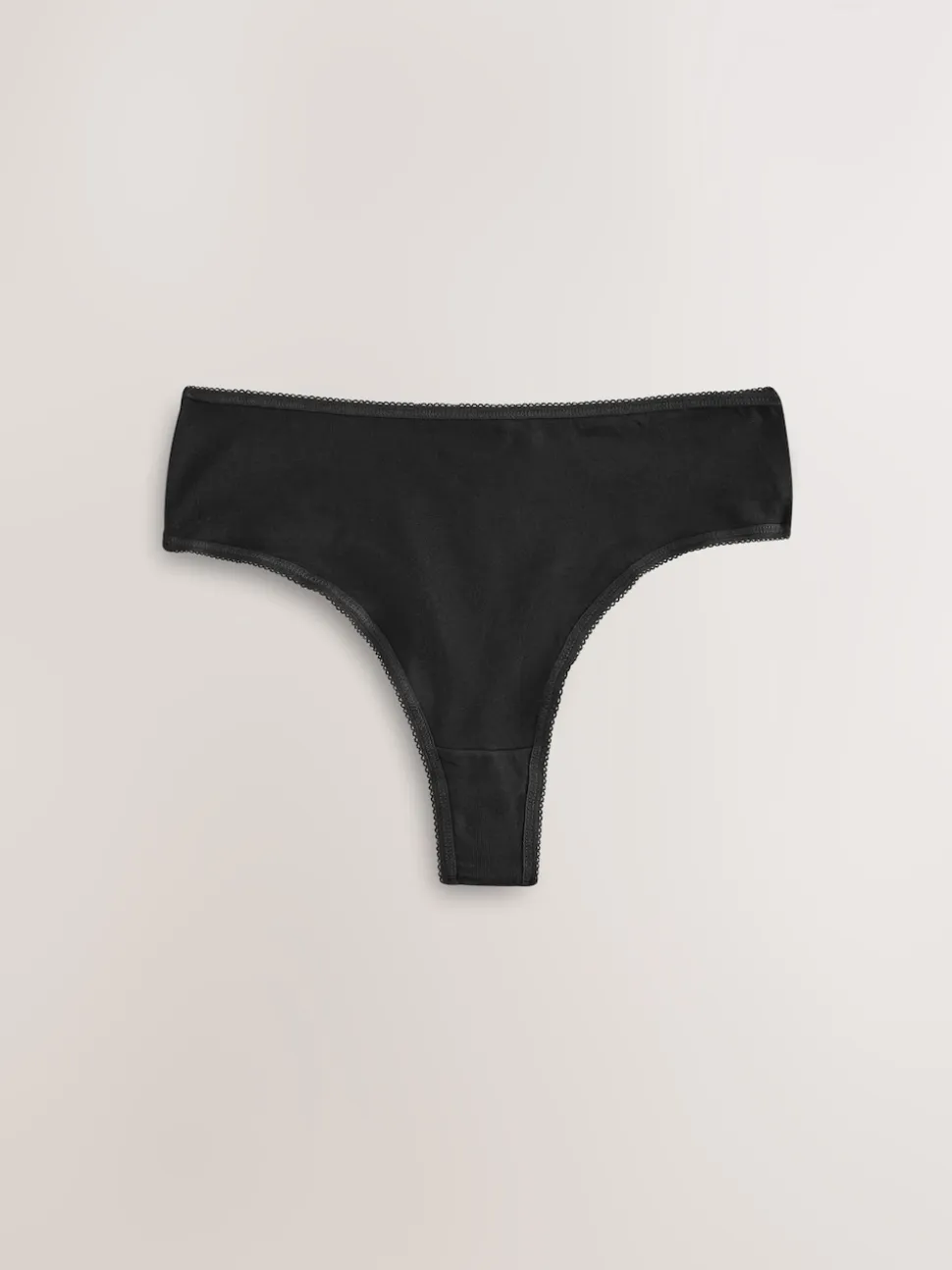 Black High Waisted Thong Cotton Rich Knickers 5 Pack