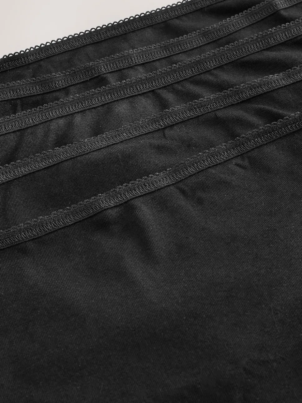 Black High Waisted Thong Cotton Rich Knickers 5 Pack