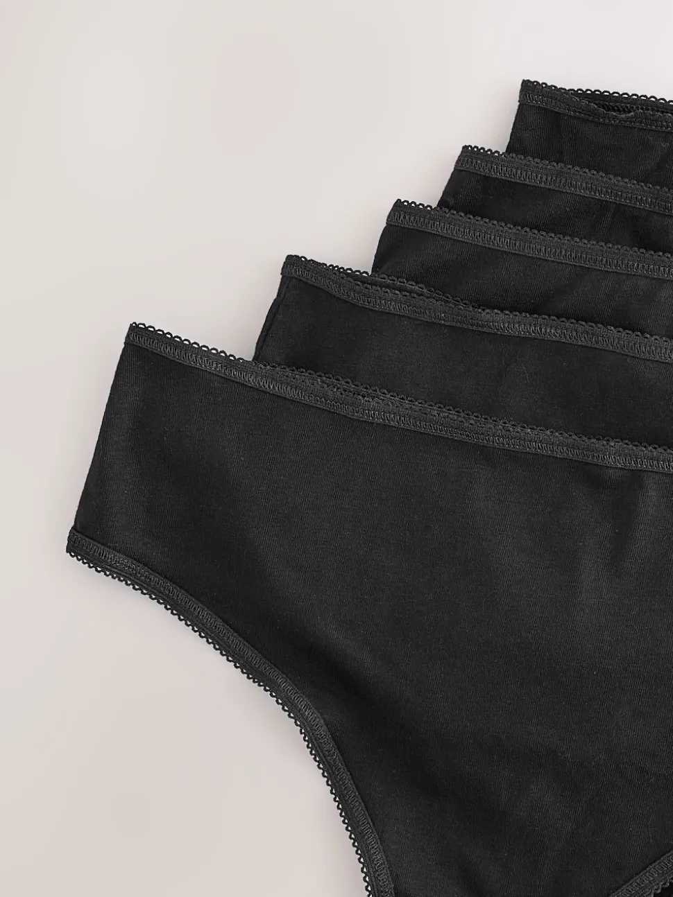 Black High Waisted Thong Cotton Rich Knickers 5 Pack