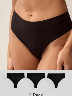Black High Waisted Thong No VPL Comfort Knickers 3 Pack
