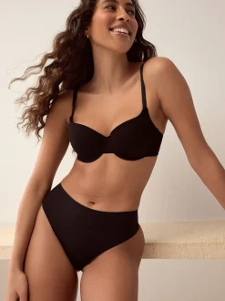 Black High Waisted Thong No VPL Comfort Knickers 3 Pack