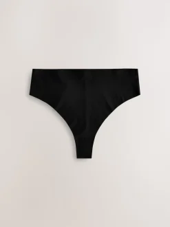Black High Waisted Thong No VPL Comfort Knickers 3 Pack