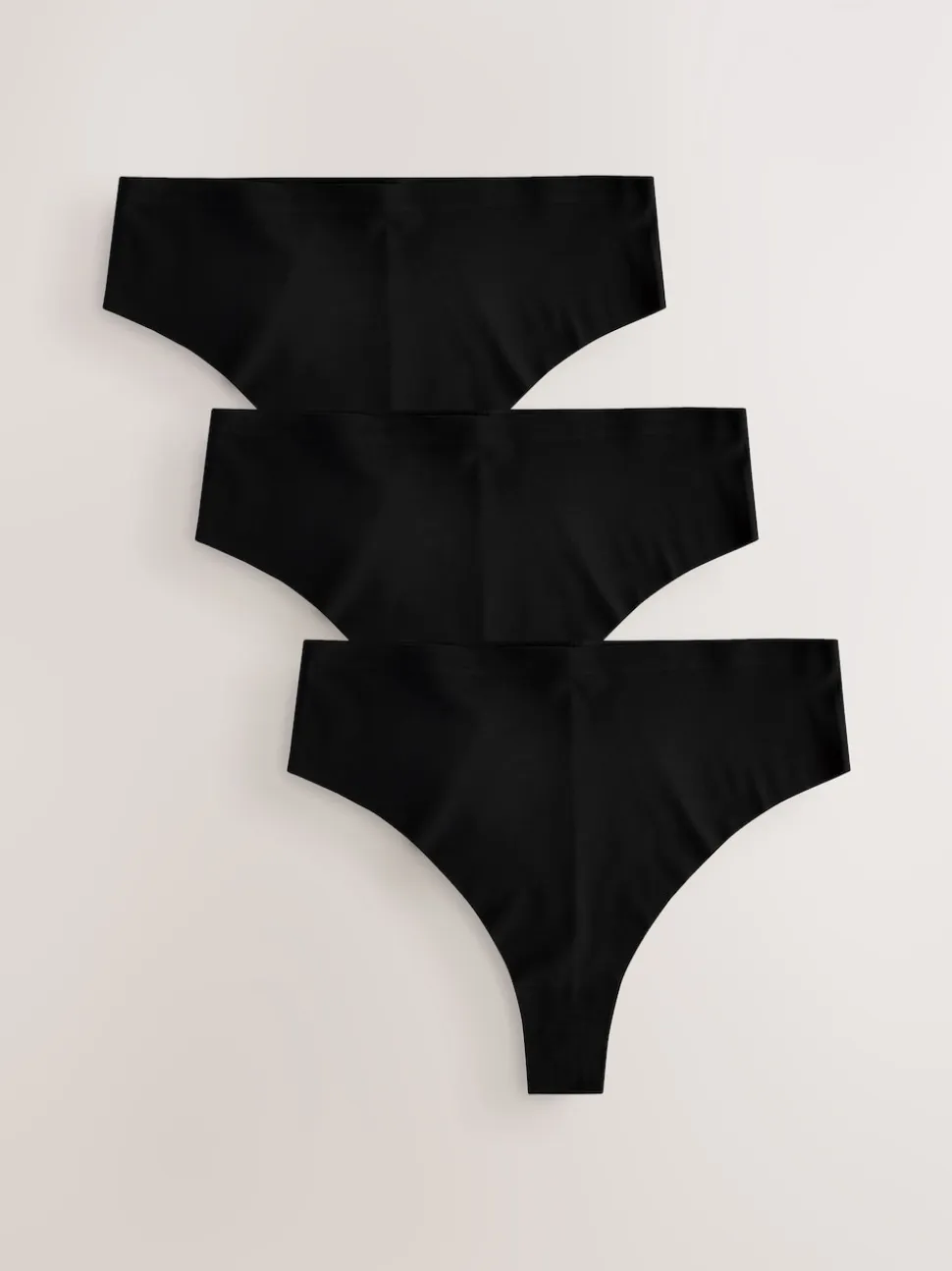 Black High Waisted Thong No VPL Comfort Knickers 3 Pack