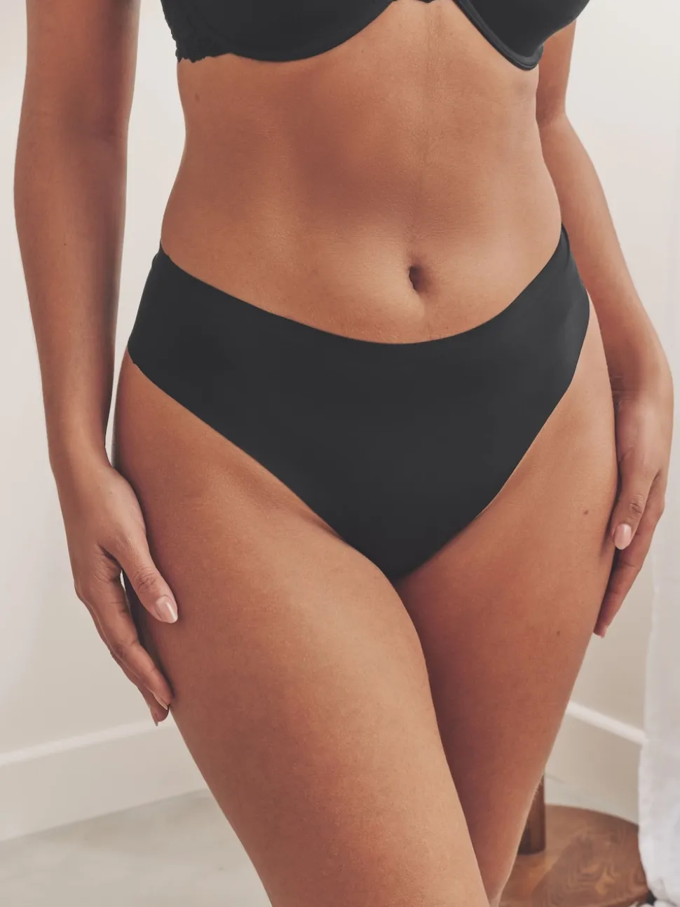 Black High Waisted Thong No VPL Comfort Knickers 3 Pack