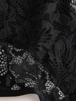 Black High Waisted Thong Lace Front NVPL Knickers 3 Pack