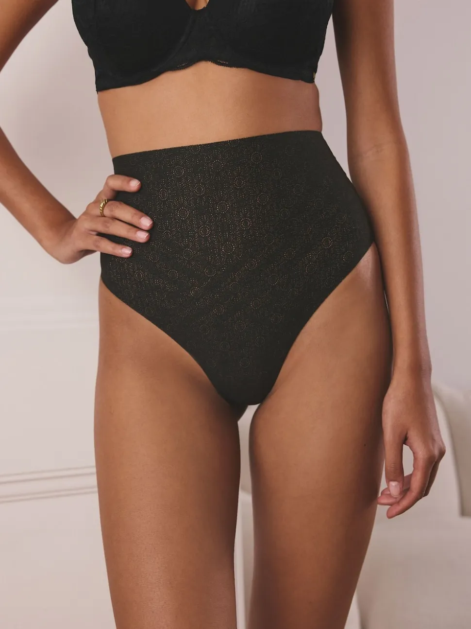 Black High Waisted Thong N. Premium Sculpting Shaping Knickers