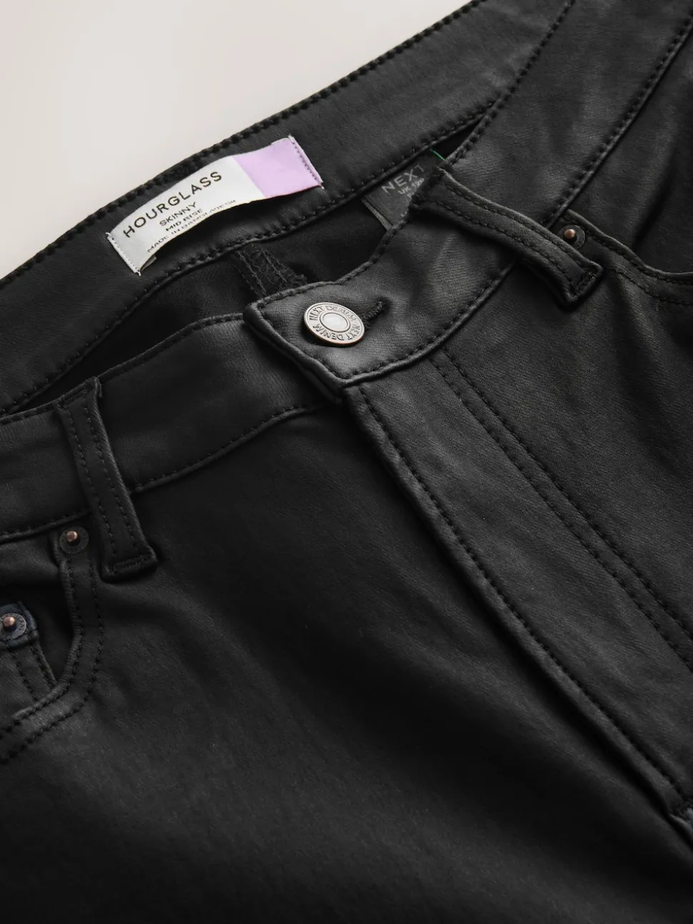 Black Hourglass Coated Denim Skinny Jeans